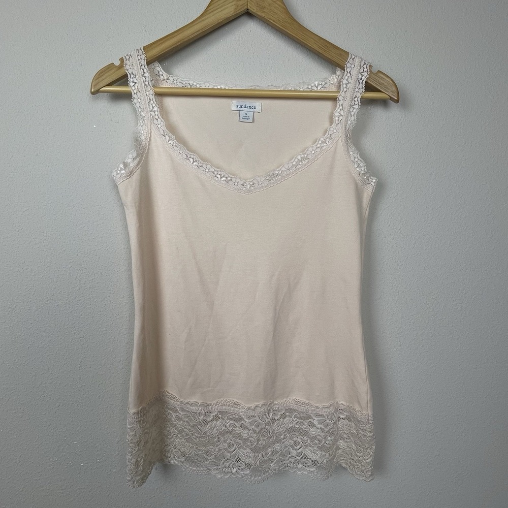 Sundance Peach Lace V-Neck Tank Top Size M‎ Y2K Soft Girl Romantic Layering